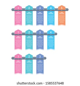 infographic template with five step arrow design. informational template with four options. three steps streamer infographic template