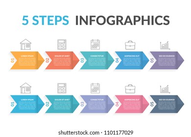 Infographic template with five steps with arrows, vector eps10 illustration