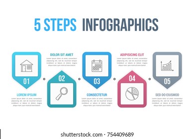 Infographic template with five steps with line icons, process, workflow, options design, vector eps10 illustration