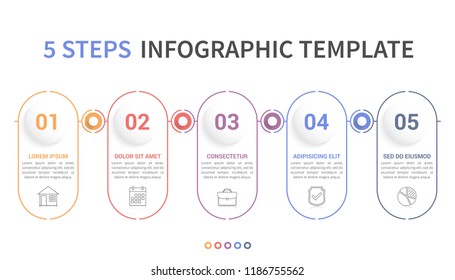 Infographic template with five steps or options, workflow, process diagram, minimal linear design, vector eps10 illustration