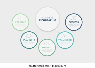 Infographic template with five steps for success. Business circle template with options for brochure, diagram, workflow, timeline, web design. vector