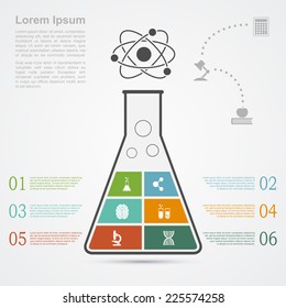 infographic template with flask silhouette and icons, science, research, development concept