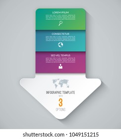 Infographic template in the form of an arrow pointing down. Business concept with 3 steps, options. Can be used for workflow layout, diagram, chart, graph, web design. Vector illustration