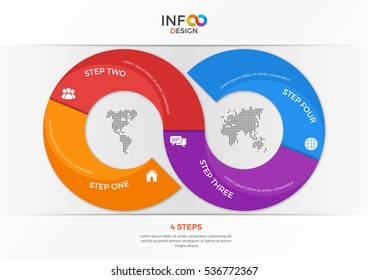 Infographic template in the form of the infinity sign with 4 steps for presentations, advertising, layouts, annual reports, web design etc.