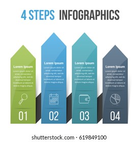 Infographic template with four arrows, can be used as steps or options, workflow or process diagram, vector eps10 illustration