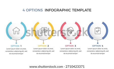Infographic template with four circular elements arranged in a row, four step process or four options