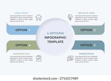 Plantilla infográfica con cuatro opciones conectadas al círculo central