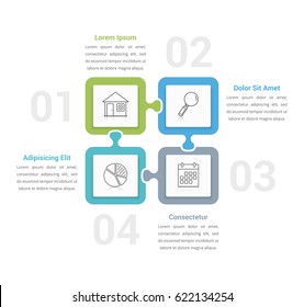 Infographic template with four options, design with puzzle pieces, can be used as steps, process, workflow, vector eps10 illustration