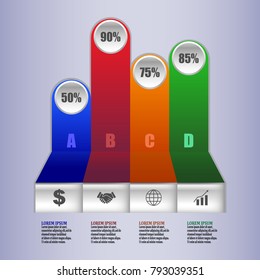 Infographic template four options or step for business in columns.Vector illustration.Percent