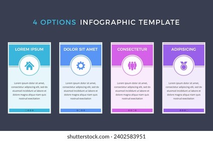 Plantilla de infografía con cuatro opciones o pasos, proceso, plantilla de flujo de trabajo, vector eps10 ilustración