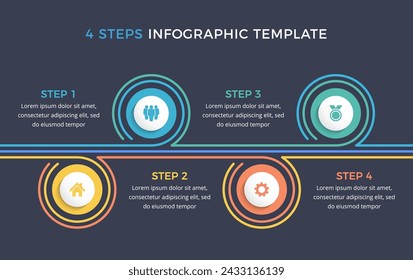 Infographic template with four options or steps, dark background, vector eps10 illustration
