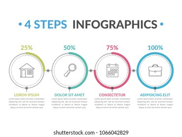 Infographic template with four round progress indicators, four steps infographics, workflow, process chart, vector eps10 illustration