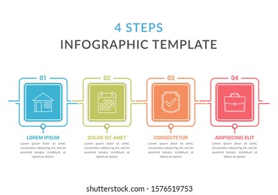 Infographic template with four squares with text and line icons, process diagram, workflow, four steps or options, vector eps10 illustration