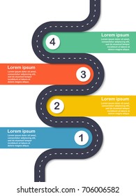 Plantilla de infografía. Diagrama de carretera de asfalto en cuatro pasos. Vector EPS 10