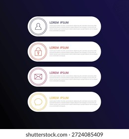 Modelo infográfico com quatro etapas e ícones no fundo escuro
