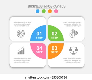 Infographic template of four steps on squares, flat design of business icon, vector