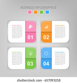 Infographic template of four steps on squares, flat design of business icon, vector