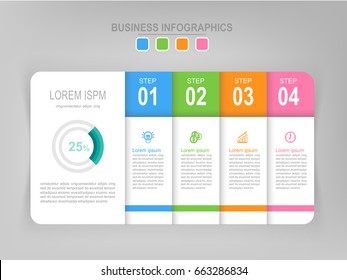 Infographic template of four steps on squares, tag banner, work sheet, flat design of business icon, vector