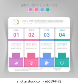 Infographic template of four steps on squares, tag banner, work sheet, flat design of business icon, vector
