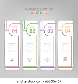 Infographic template of four steps on squares, tag banner, work sheet, flat design of business icon, vector
