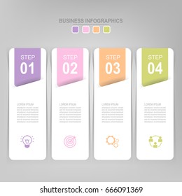 Infographic template of four steps on squares, tag banner, work sheet, flat design of business icon, vector
