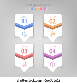 Infographic template of four steps on squares, tag banner, work sheet, flat design of business icon, vector