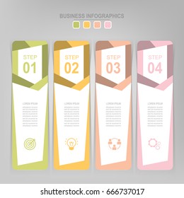 Infographic template of four steps on squares, tag banner, work sheet, flat design of business icon, vector
