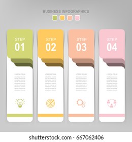 Infographic template of four steps on squares, tag banner, work sheet, flat design of business icon, vector