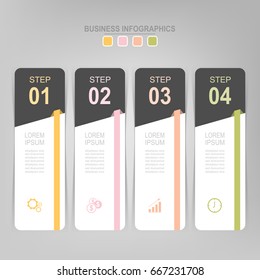 Infographic template of four steps on squares, tag banner, work sheet, flat design of business icon, vector