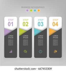 Infographic template of four steps on squares, tag banner, work sheet, flat design of business icon, vector