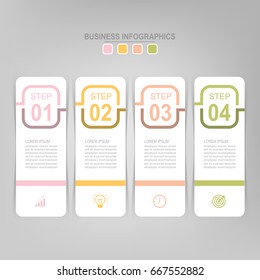 Infographic template of four steps on squares, tag banner, work sheet, flat design of business icon, vector