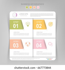 Infographic template of four steps on squares, tag banner, work sheet, flat design of business icon, vector