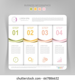 Infographic template of four steps on squares, tag banner, work sheet, flat design of business icon, vector