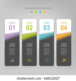 Infographic template of four steps on squares, tag banner, work sheet, flat design of business icon, vector