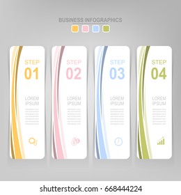 Infographic template of four steps on squares, tag banner, work sheet, flat design of business icon, vector