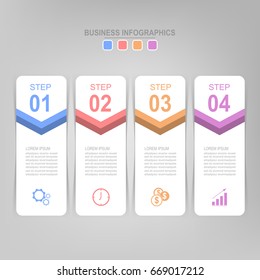 Infographic template of four steps on squares, tag banner, work sheet, flat design of business icon, vector