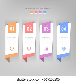 Infographic template of four steps on squares, tag banner, work sheet, flat design of business icon, vector