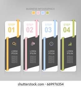 Infographic template of four steps on squares, tag banner, work sheet, flat design of business icon, vector