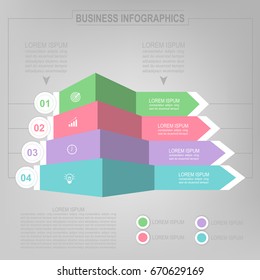 Infographic template of four steps on squares, tag banner, work sheet, flat design of business icon, vector