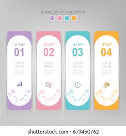 Infographic template of four steps on squares, tag banner, work sheet, flat design of business icon, vector
