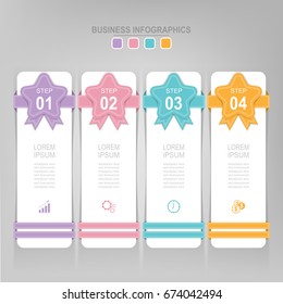 Infographic template of four steps on squares, tag banner, work sheet, flat design of business icon, vector