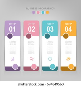 Infographic template of four steps on squares, tag banner, work sheet, flat design of business icon, vector