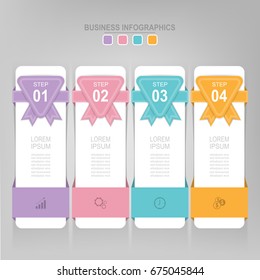 Infographic template of four steps on squares, tag banner, work sheet, flat design of business icon, vector