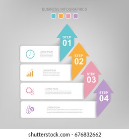 Infographic template of four steps on squares, tag banner, work sheet, flat design of business icon, vector