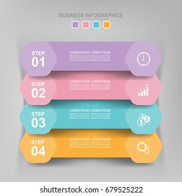 Infographic template of four steps on squares, tag banner, work sheet, flat design of business icon, vector