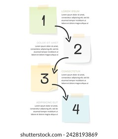 Infographic template with four steps with paper notes and hand drawn arrows, vector eps10 illustration
