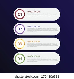 Plantilla de infografía con cuatro pasos y texto de marcador de posición