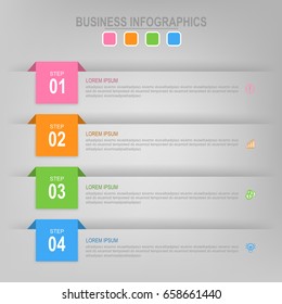 Infographic template of four steps, tag banner element, flat design of business icon, vector