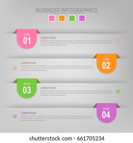 Infographic template of four steps, tag banner element, work sheet, flat design business icon, vector