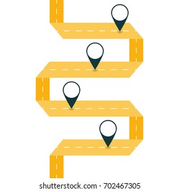 Infographic template. Four steps winding line with pin-pointers. Paper road concept. Vector EPS 10
